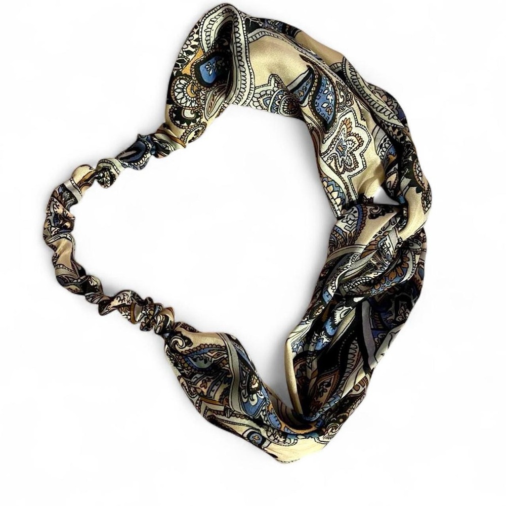 H&M blue multicolored paisley print satin headband - hair gift - spring boho